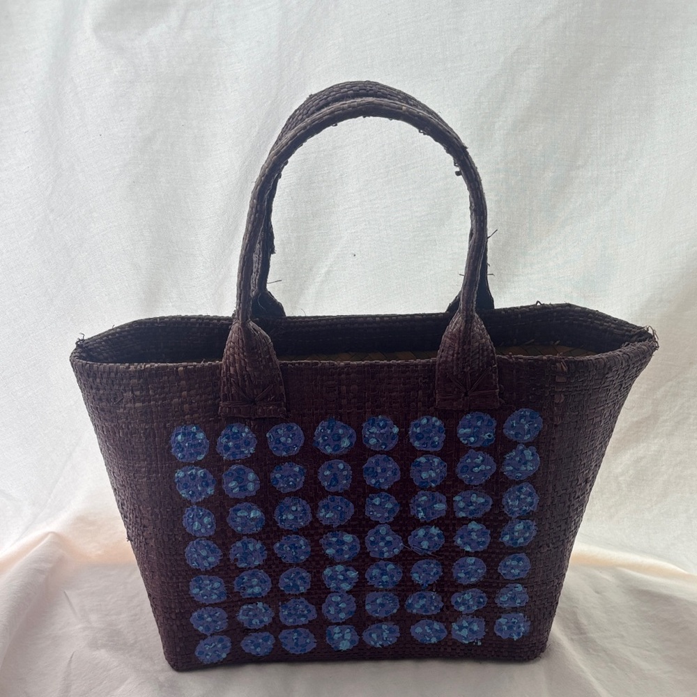 Tori Brown Tote with Blue Accents